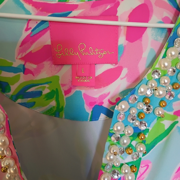 Lilly Pulitzer Dresses & Skirts - Lilly Pulitzer Stunning Dress Silk Adorned W Pearls &Jewels L Rare HTF MSRP $349